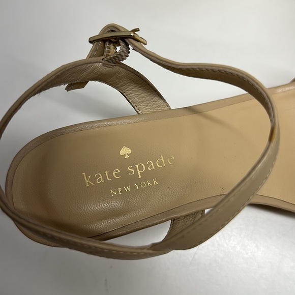 Kate Spade Jill Wedges Heels Shoes Open Toe Leather Floral Rosette Tan Nude 7 - Picture 7 of 11